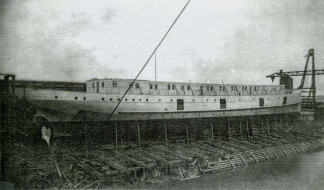 SS George M Cox being constructed at dock in Toledo, OH