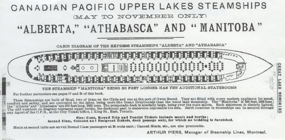 cabin diagram of the SS Alberta and SS Athabasca