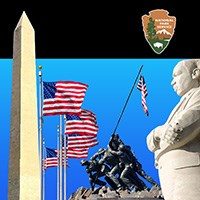 National Park Service logo with Washington Monument and other memorials.