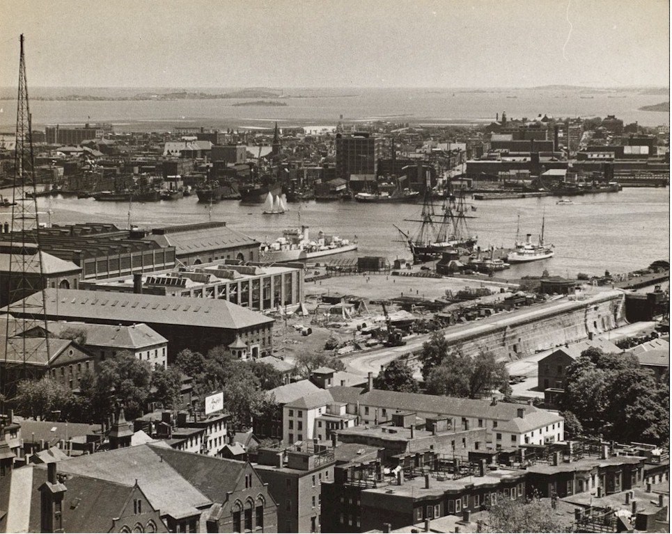 A photograph of USS RALPH TALBOT docked in the Charlestown Navy Yard in Boston.
