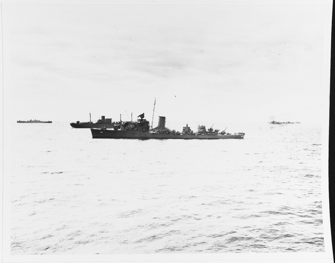 A photograph of USS RALPH TALBOT while escorting the invasion convoy for Operation Watchtower; the destination is Guadalcanal and Tulagi.
