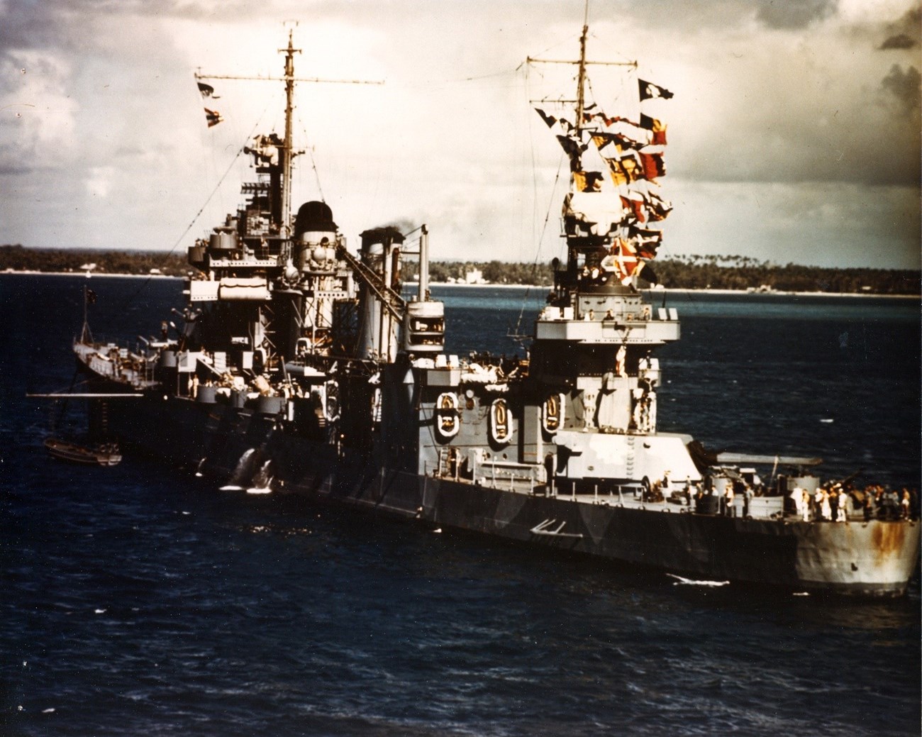 Massachusetts-built USS QUINCY in New Caledonia on the eve of the Guadalcanal invasion, August 3rd, 1942.