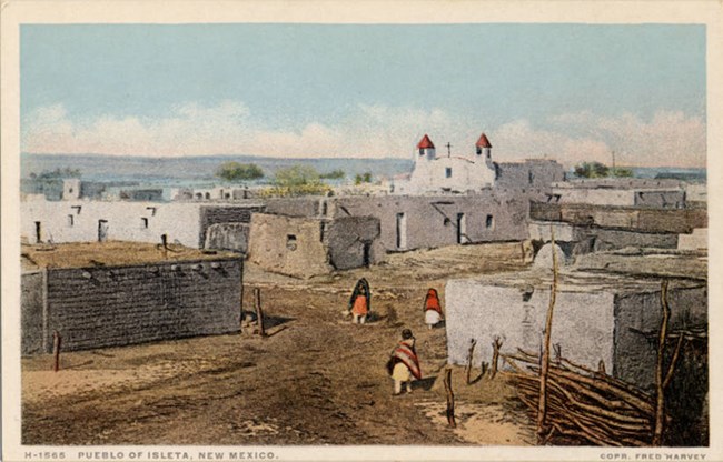 A historic depiction of the Isleta Pueblo.
