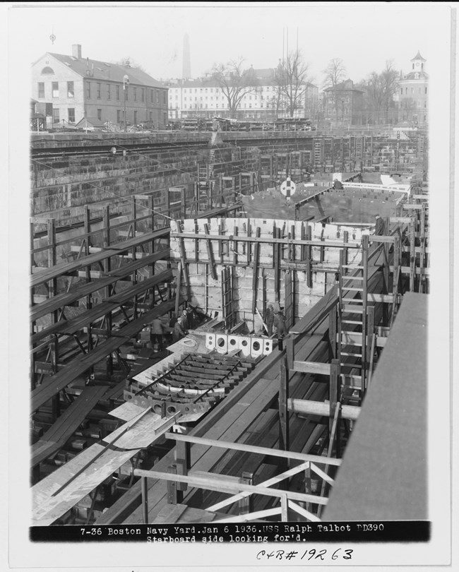 USS RALPH TALBOT being built in Dry Dock One.