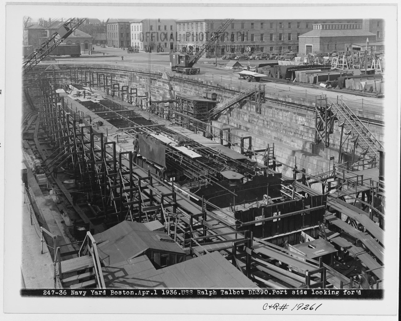 USS RALPH TALBOT being built in the Boston Navy Yard.