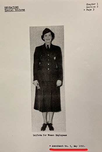 InkedMay 1950 uniform regulation photo__Olive Johnson_LI A photograph of a women's uniforms being worn correctly. Red line added to emphasize the date.