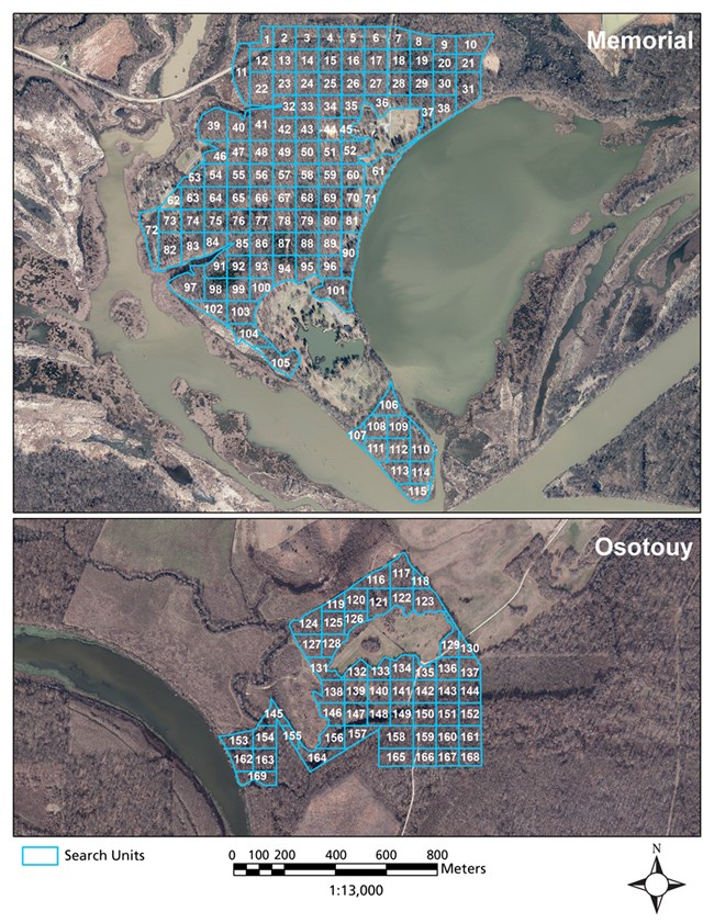 Map of problematic plant search areas map of the individual search areas in the two units of Arkansas Post National Memorial