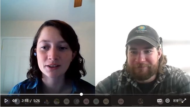 A screenshot shows the faces of a woman and a man who are giving a remote training session on Microsoft Teams.