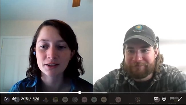 Scentists conducting a remote training session. A screenshot shows the faces of a woman and a man who are giving a remote training session on Microsoft Teams.