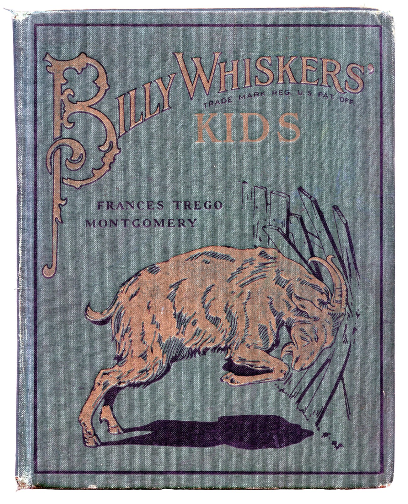 lt= Book cover with illustration of a goat butting a fence on blue background with title Billy Whiskers' Kids