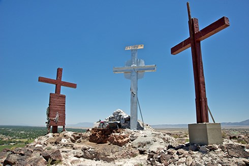 The cross-studded summit of El Cerro de Tomé reflects the spiritual meaning of the journey to the top for many pilgrims. Photo © Jack Parsons