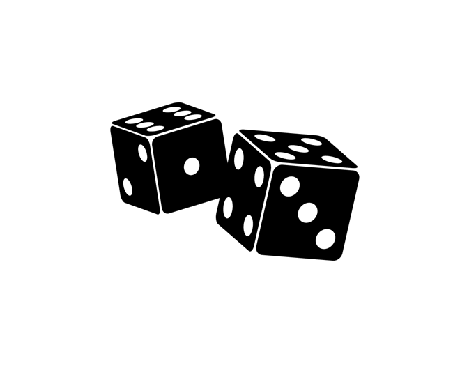 black and white illustration of two six-sided dice