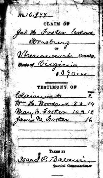 James Foster's Southern Claims Commission application. Cover page of James Foster's Southern Claims Commission application.