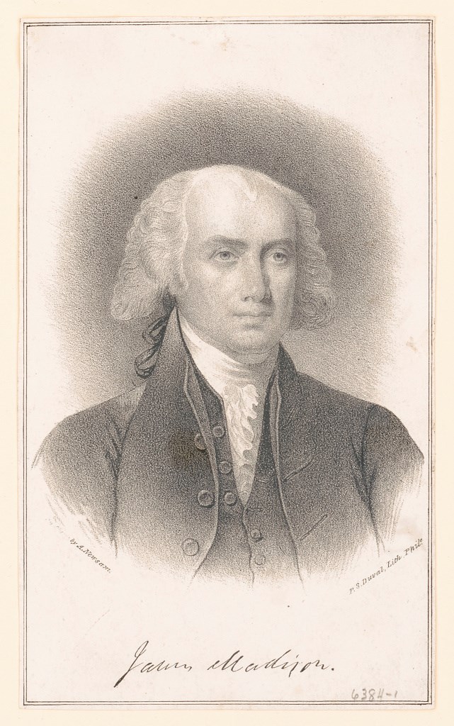 James Madison LOC 1830 Print shows James Madison, head-and-shoulders portrait, facing slightly right. Includes facsimile signature.