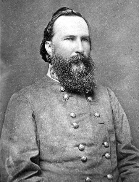 Black and white historical photograph of Confederate officer with long beard.