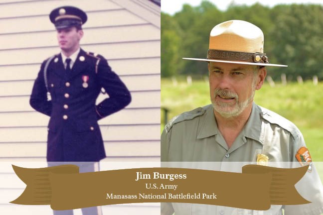 Jim Burgess Split screen image of Jim in the Army and today.