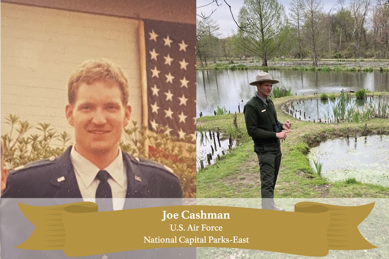 Joe Cashman Split screen image of Joe in the Air Force and today.