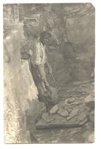 Black and white photo of a man in his quarry