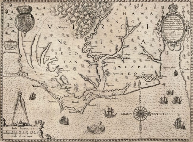 A handrawn map roughly showing Virginia's geographical features.