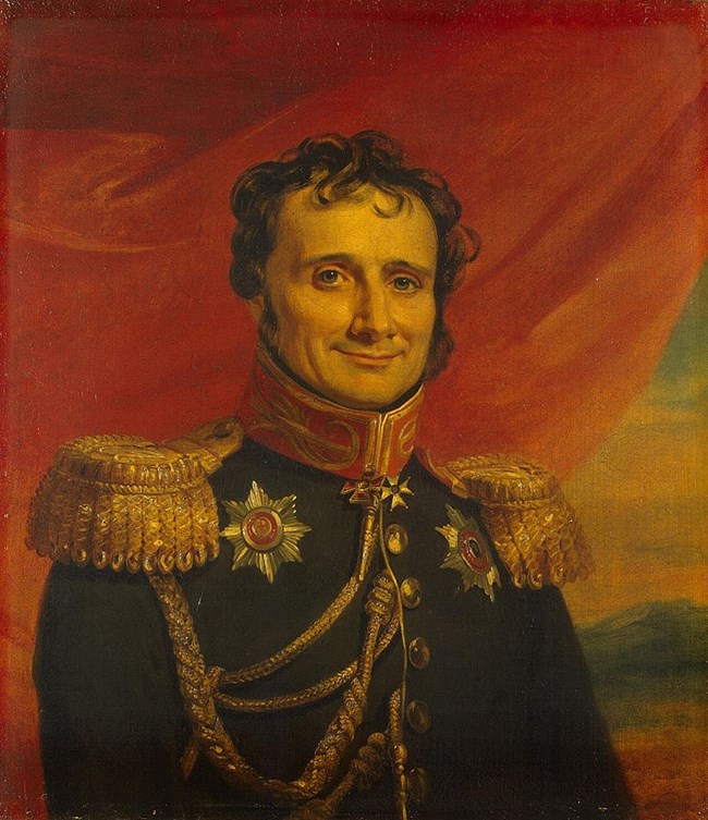 Painting of man wearing French Army Uniform in the early 1800s.