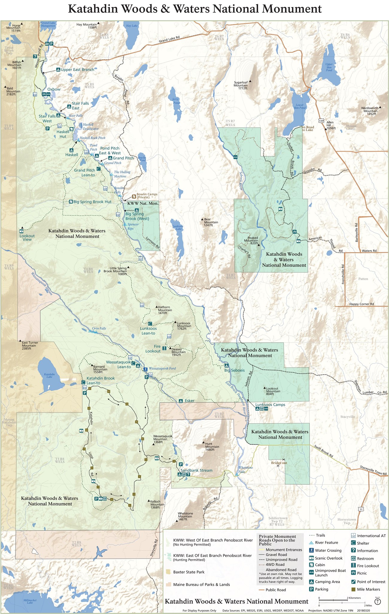 Map of the park showing roads, boundary, and visitor facilities