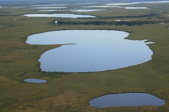 An aerial image of Shallow lakes in Kobuk Valley National Park