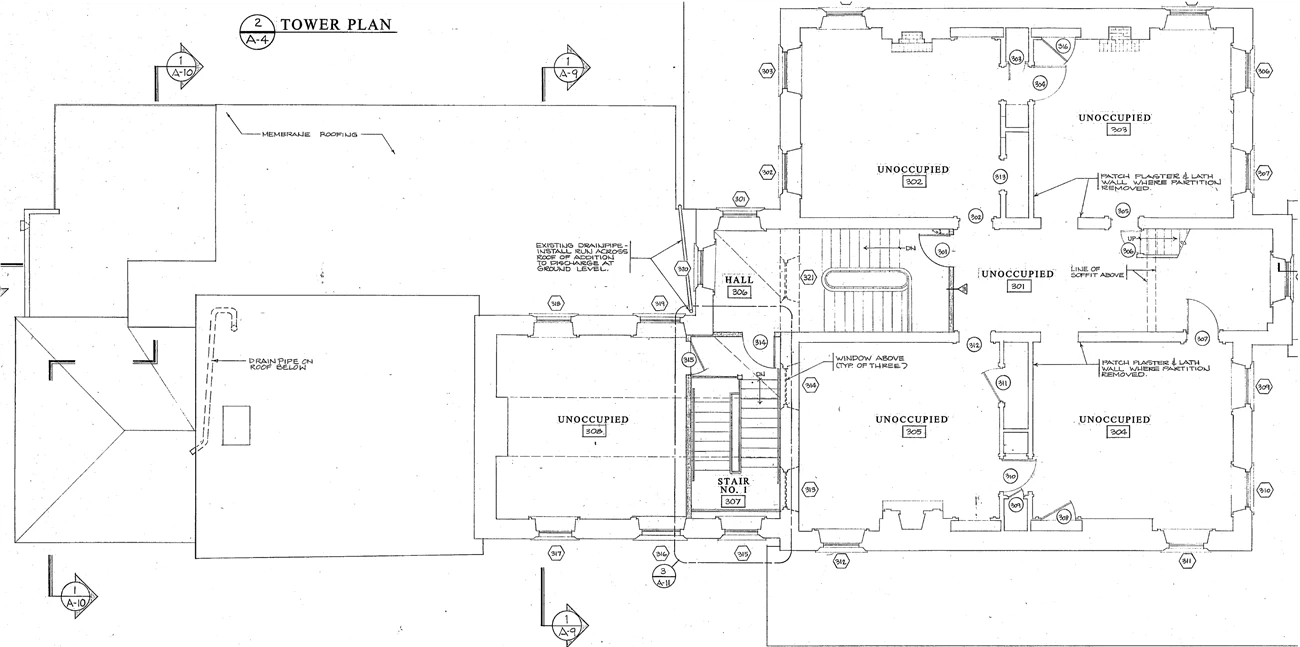 KS Third Floor An architectural drawing showing the floor plan layout for the third floor of the Kennedy Supplee Mansion.