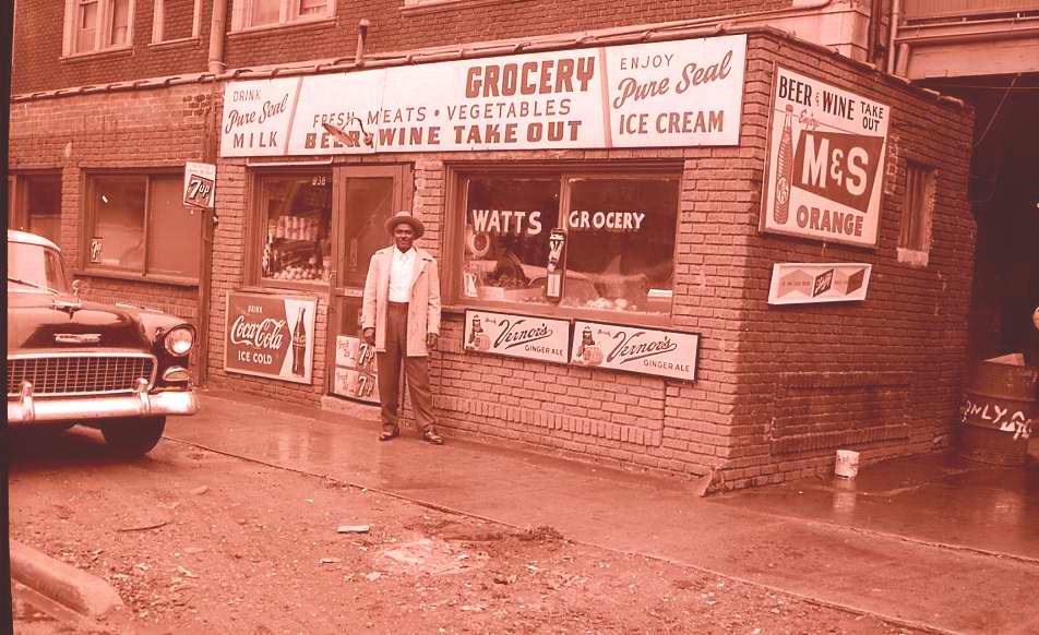 Watts Grocery in Flint, Michigan, c1956, from the collections of Kettering University.
