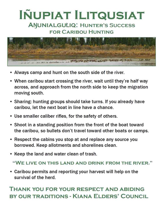 Kiana IK flyer A flyer listing best stewardship practices for caribou hunting.