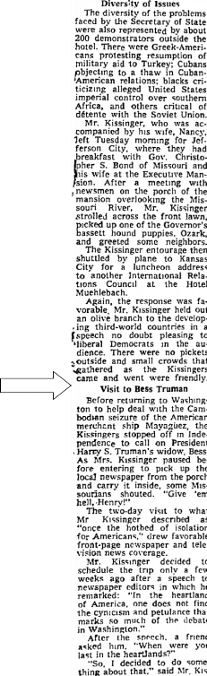 News article about the Kissingers Newspaper article