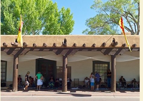 The Palace of the Governors spans the north side of the Santa Fe Plaza, the terminus of El Camino Real in New Mexico for nearly 300 years. Photo © Jack Parsons
