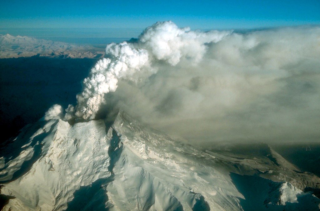 summit crater vent with steam column