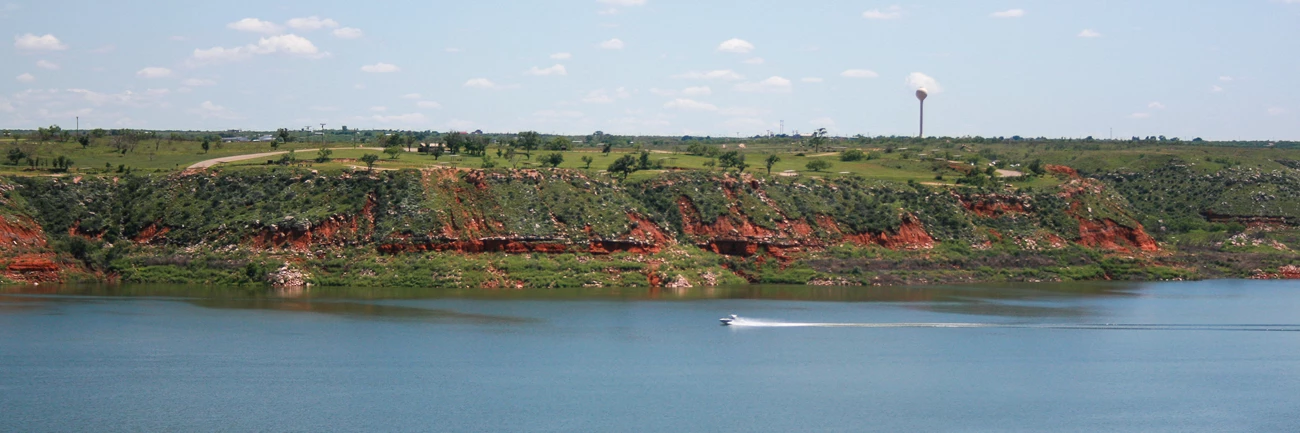 Lake Meredith A boat speeds its way across Lake Meredith.