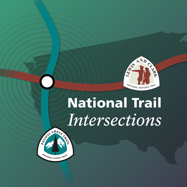 A drawing of two trails intersecting on a map