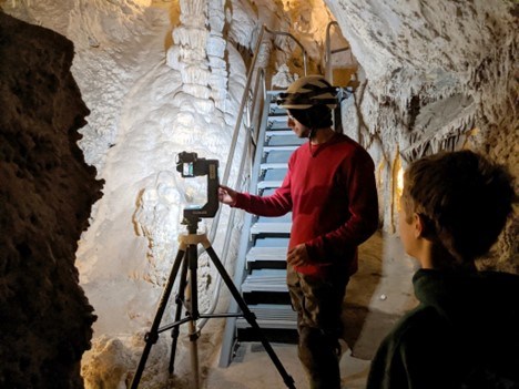 Two contractors taking LiDAR images of Lehman Caves