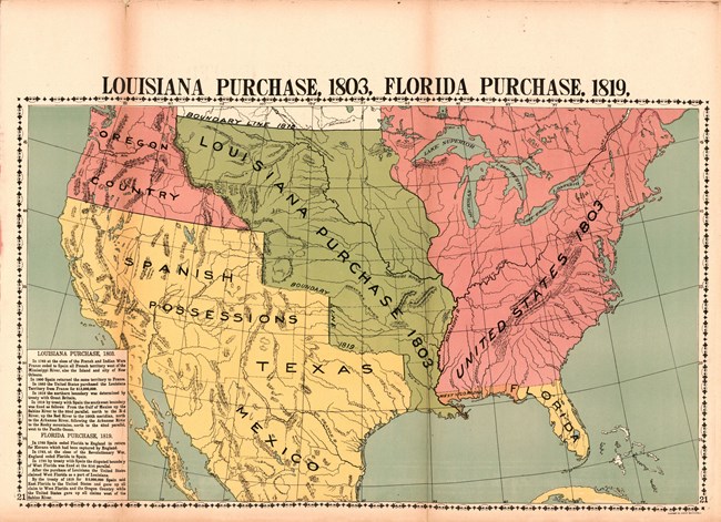 Map of the US in 1803,  Louisiana Purchase is a huge piece of land west of the Missouri River.