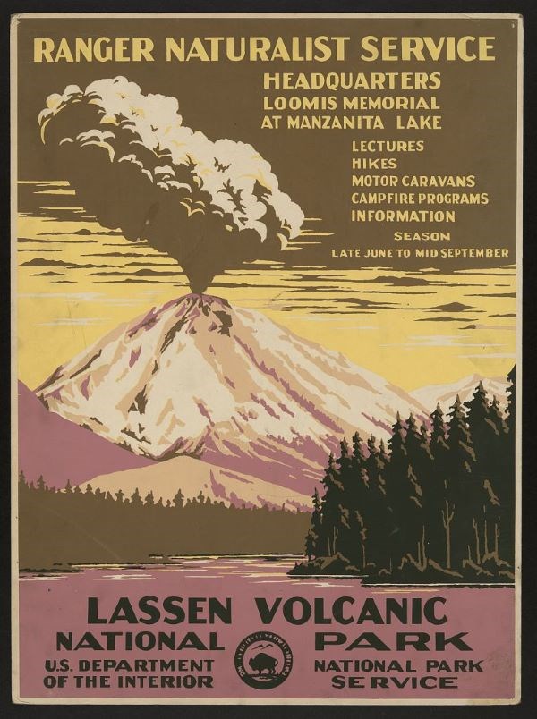 Color poster featuring an erupting Lassen Peak.