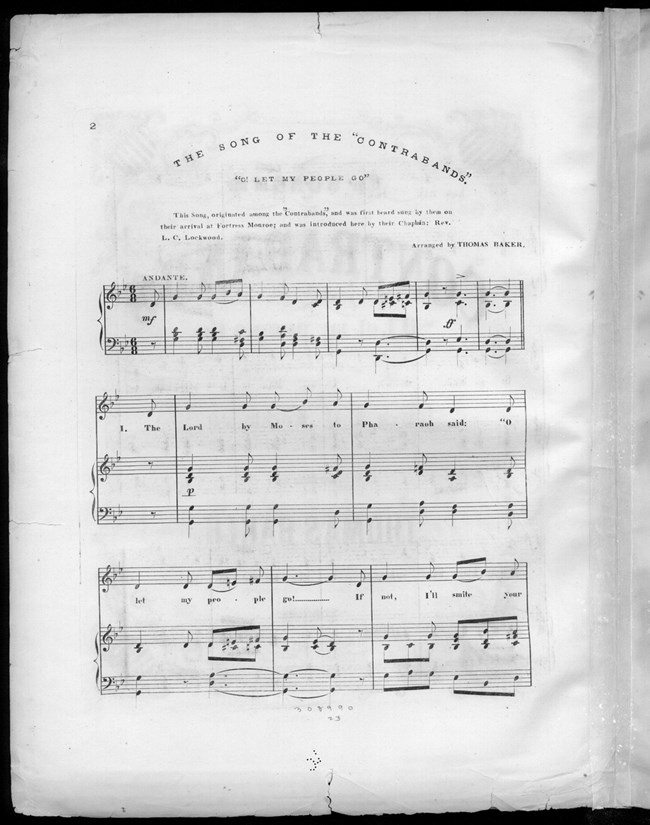 Sheet music titled "Song of the 'Contraband'" with two lines of music.