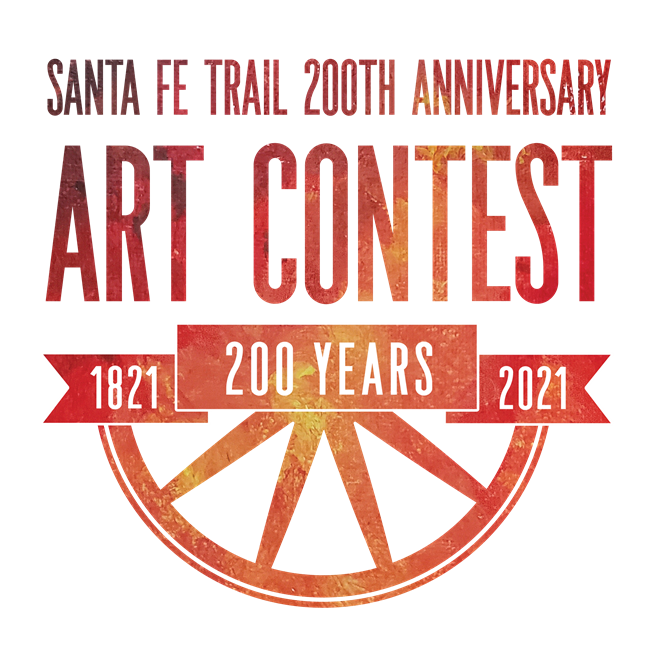 Virtual Art Contest Logo - Santa Fe Trail Text reading Santa Fe Trail 200th Anniversary Art Contest, 1821-2021, 200 years