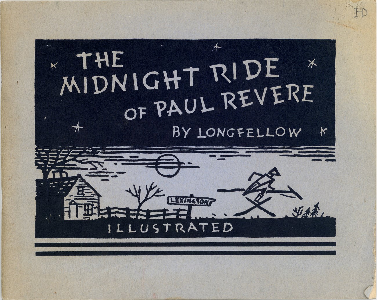LONG 15397 Booklet cover printed with stick-figure illustration of Paul Revere riding a horse to Lexington