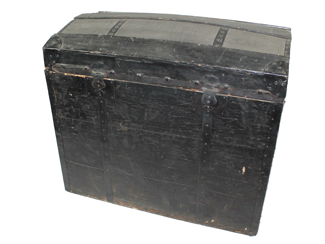 Tall black trunk with slightly domed lid.