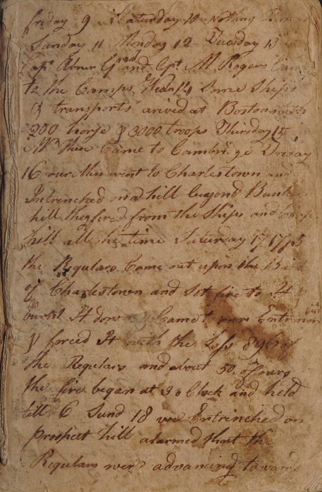 LONG 36353 Manuscript page of journal entries for June 9 to 18, 1775