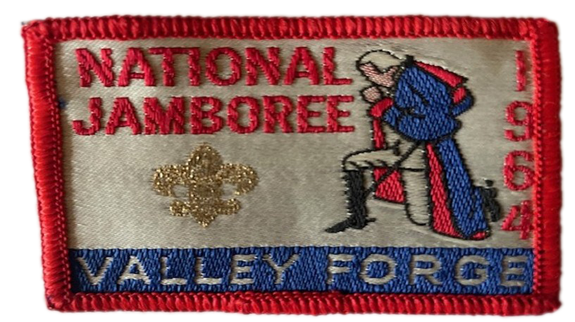 embroidered patch featuring a kneeling George Washington with the words " National Jamboree" and " Valley Forge"