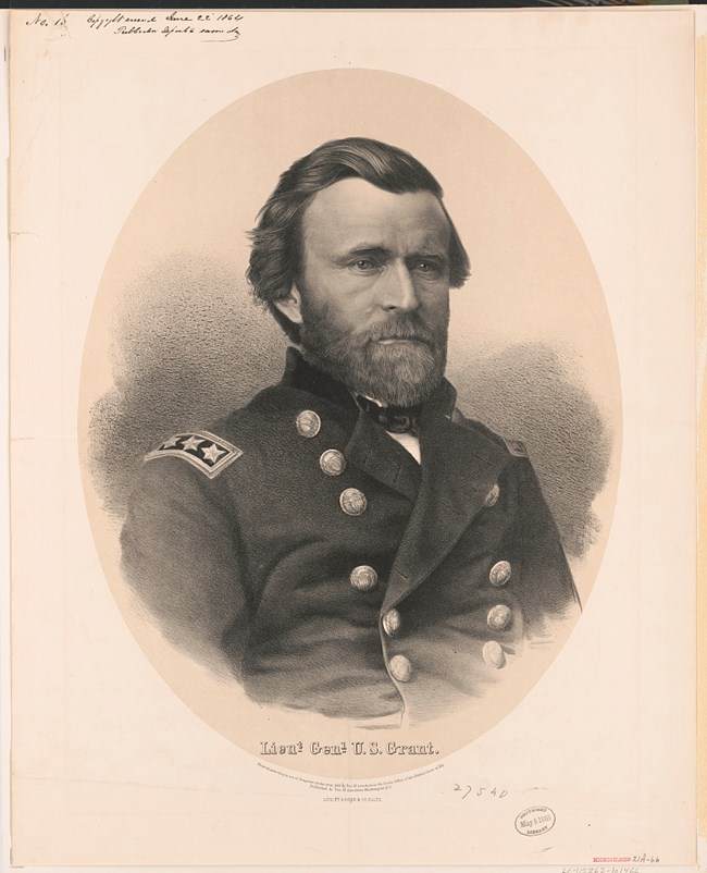 Ulysses S. Grant wearing a U.S. Army uniform. Text reads "Lieutenant General U.S. Grant"