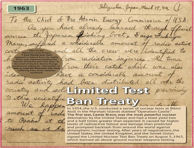 Limited Test Ban Treaty Color picture of a handwritten letter to the Chief of the U.S. Atomic Energy Commission, dated March 17, 1954.