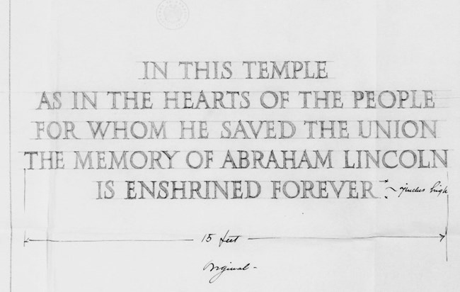 Cropped image of epitaph in Lincoln Memorial