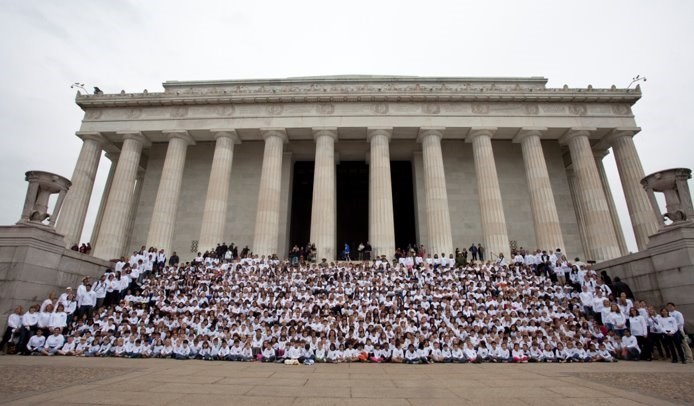 Lincoln Memorial big group Large group of students seated on the steps of the Lincoln Memorial