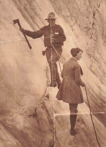 Lindsley climbing Grasshopper Glacier with Guide Walter Shaw.