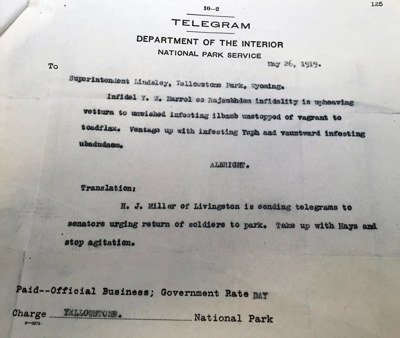 Encrypted Telegram about US Army Encrypted telegram with translation