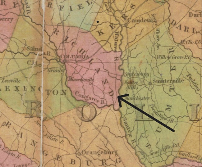 Location of Forest's camp map of South Carolina in 1826
